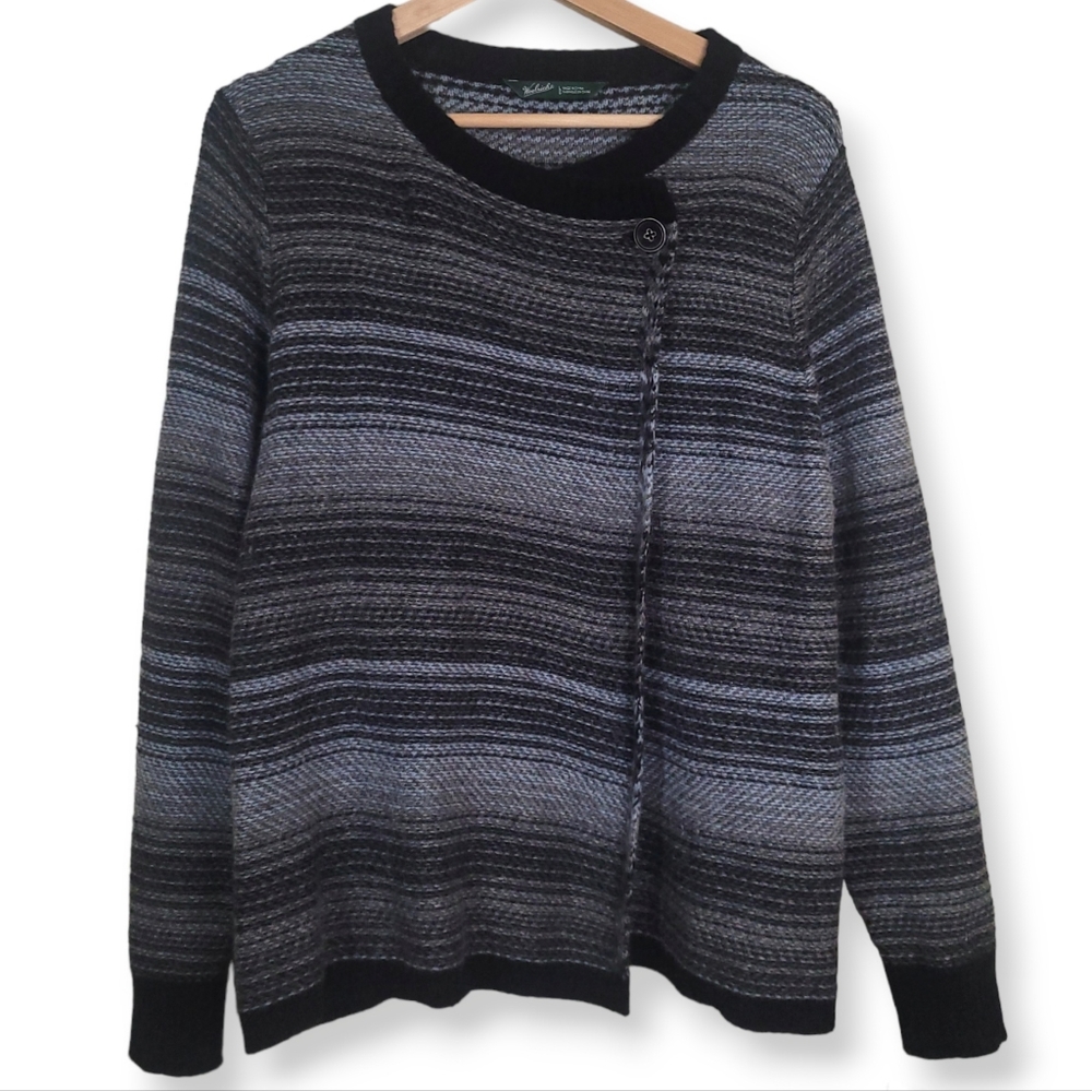 Woolrich Pearce Lambswool Striped Blend Black & Gray Cardigan